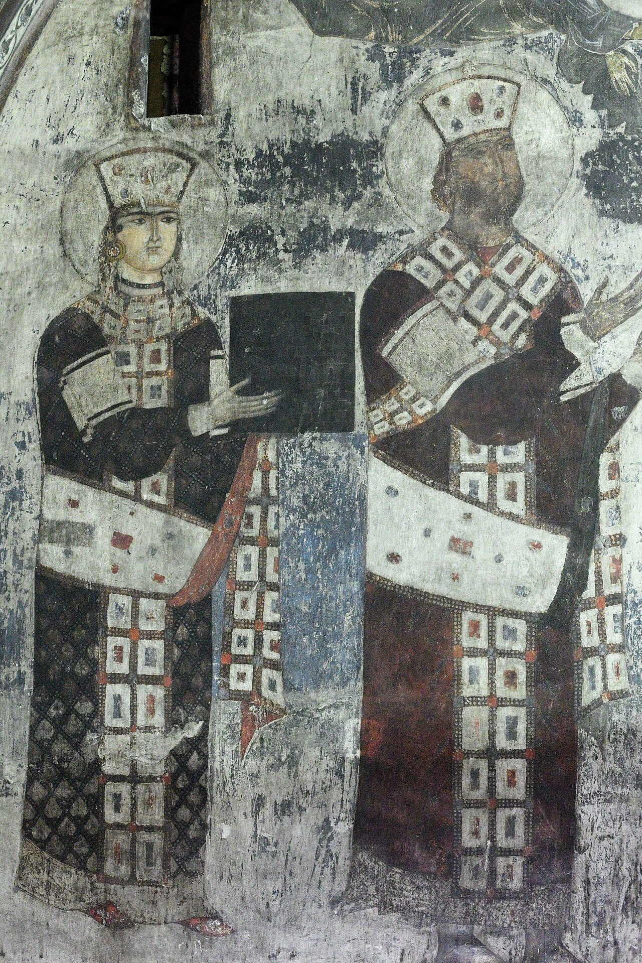 Tamar i jej ojciec Jerzy III na północnej ścianie cerkwi Zaśnięcia, malowidło z lat 1184–1186
